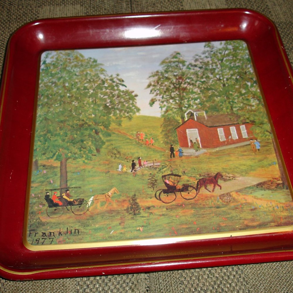 1977 Grandma Franklin Serving Tray - Classic Franklin Tray - Schoolhouse Scene !